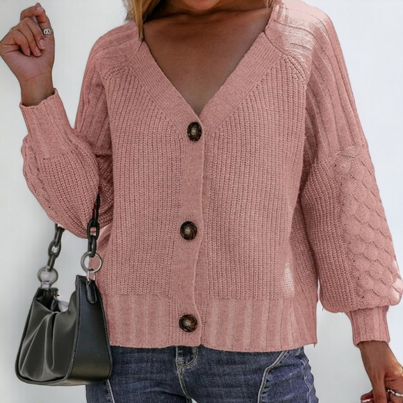 NWT Pink Solid Button Front Raglan Sleeve Cardigan Pink SIZE SMALL - Picture 2 of 8